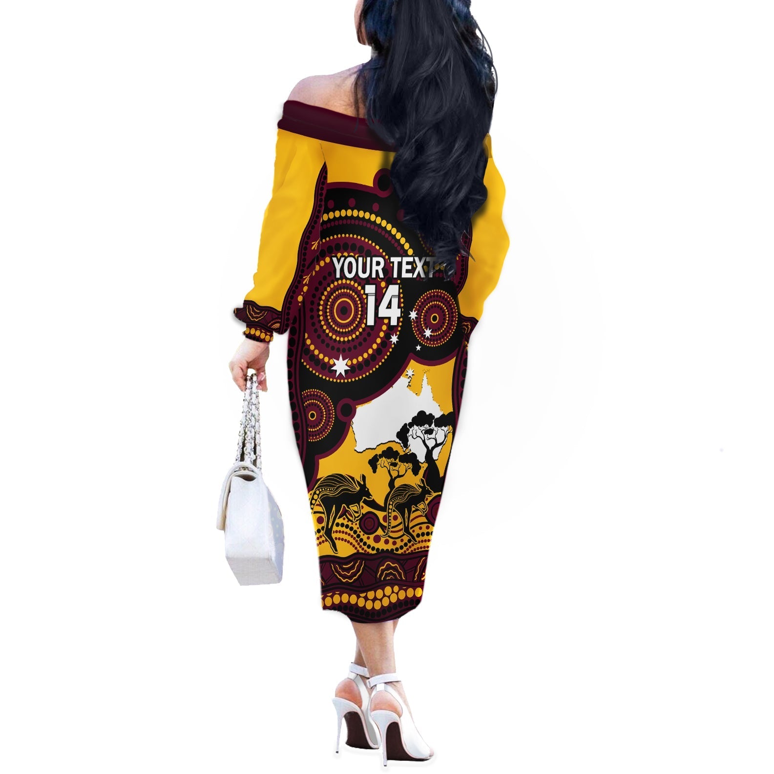 Custom Australia Day Brisbane Broncos Off The Shoulder Long Sleeve Dress NRL 2024 Australian Map Proud