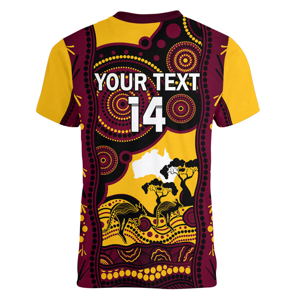 Custom Australia Day Brisbane Broncos Women V Neck T Shirt NRL 2024 Australian Map Proud