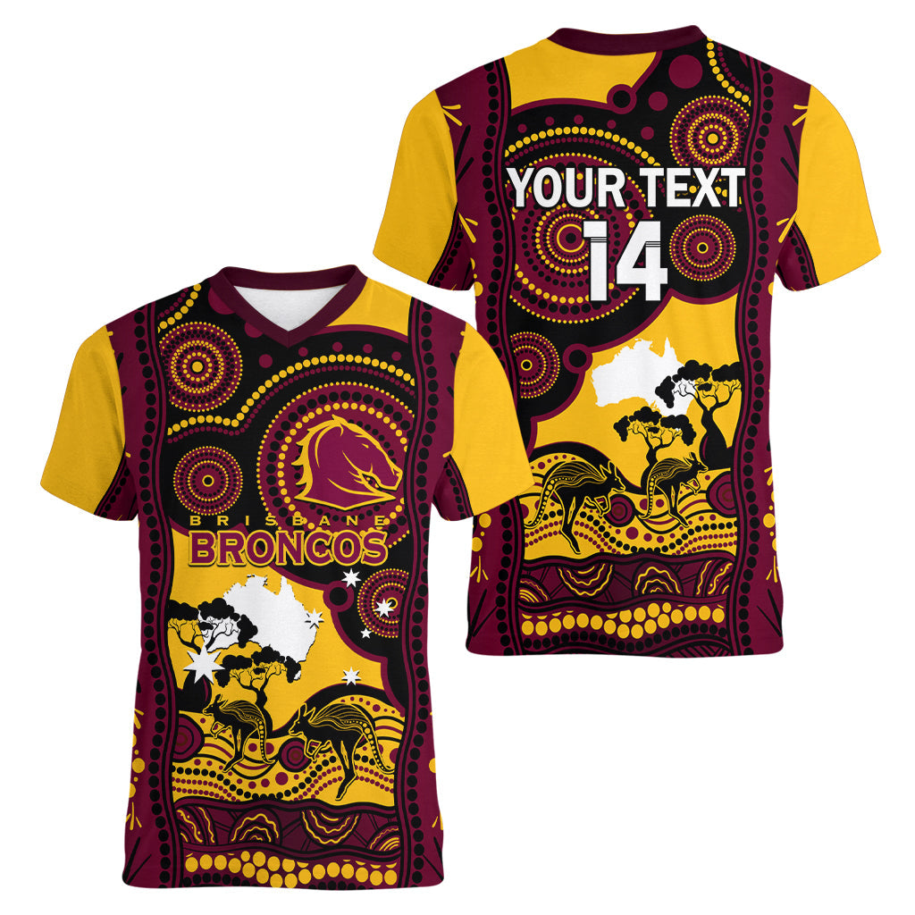 Custom Australia Day Brisbane Broncos Women V Neck T Shirt NRL 2024 Australian Map Proud