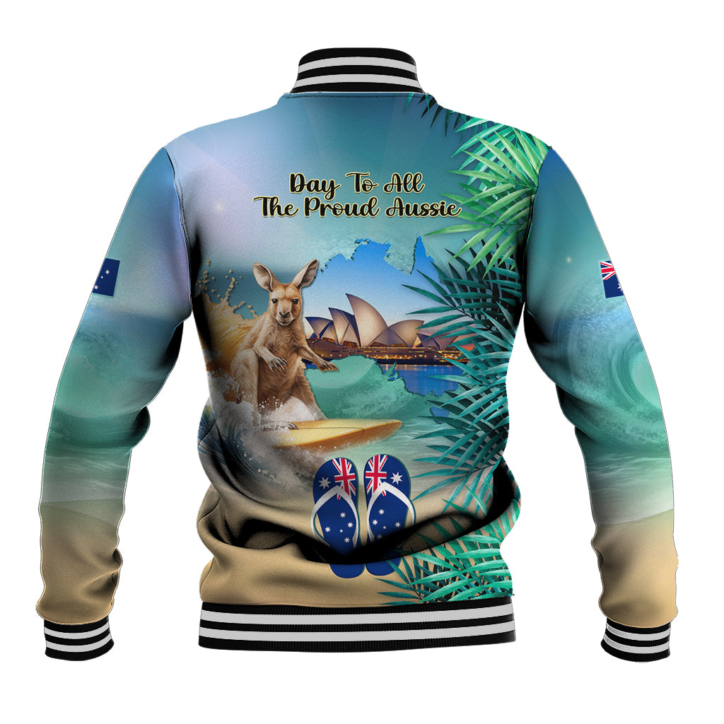 Australia Day 2024 Baseball Jacket Kangaroo Go Surfing Aussie Map Tropical Style - Vibe Hoodie Shop