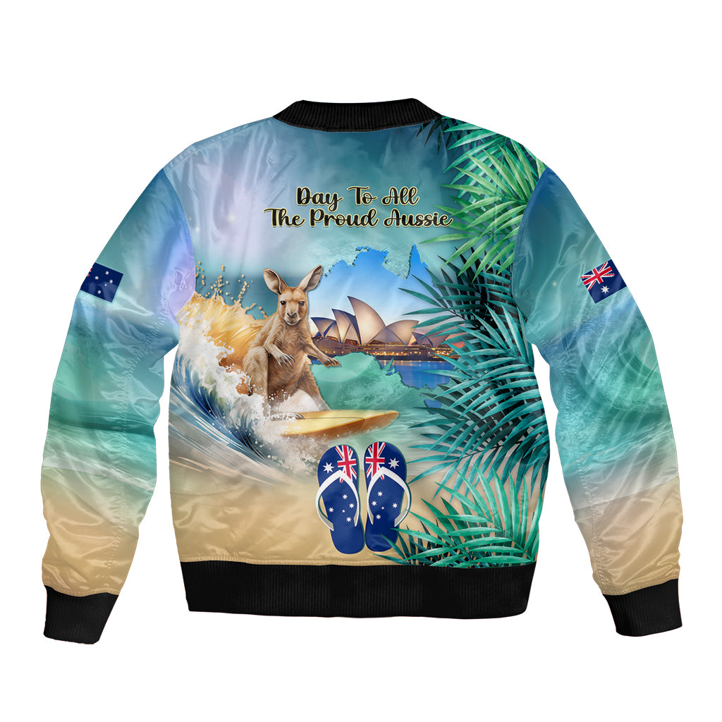 Australia Day 2024 Bomber Jacket Kangaroo Go Surfing Aussie Map Tropical Style - Vibe Hoodie Shop