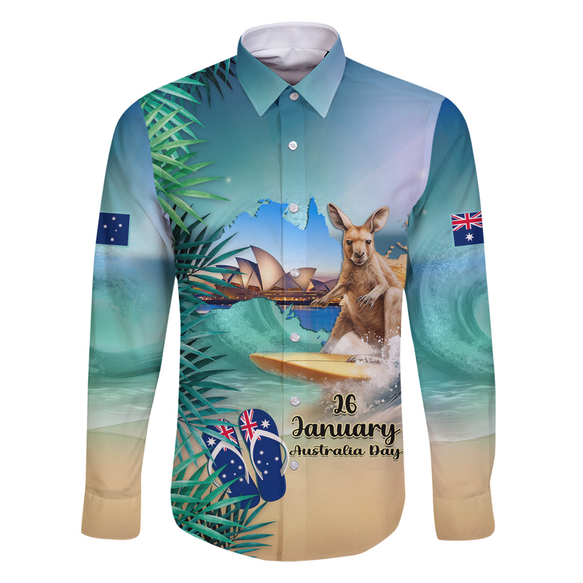 Australia Day 2024 Family Matching Long Sleeve Bodycon Dress and Hawaiian Shirt Kangaroo Go Surfing Aussie Map Tropical Style