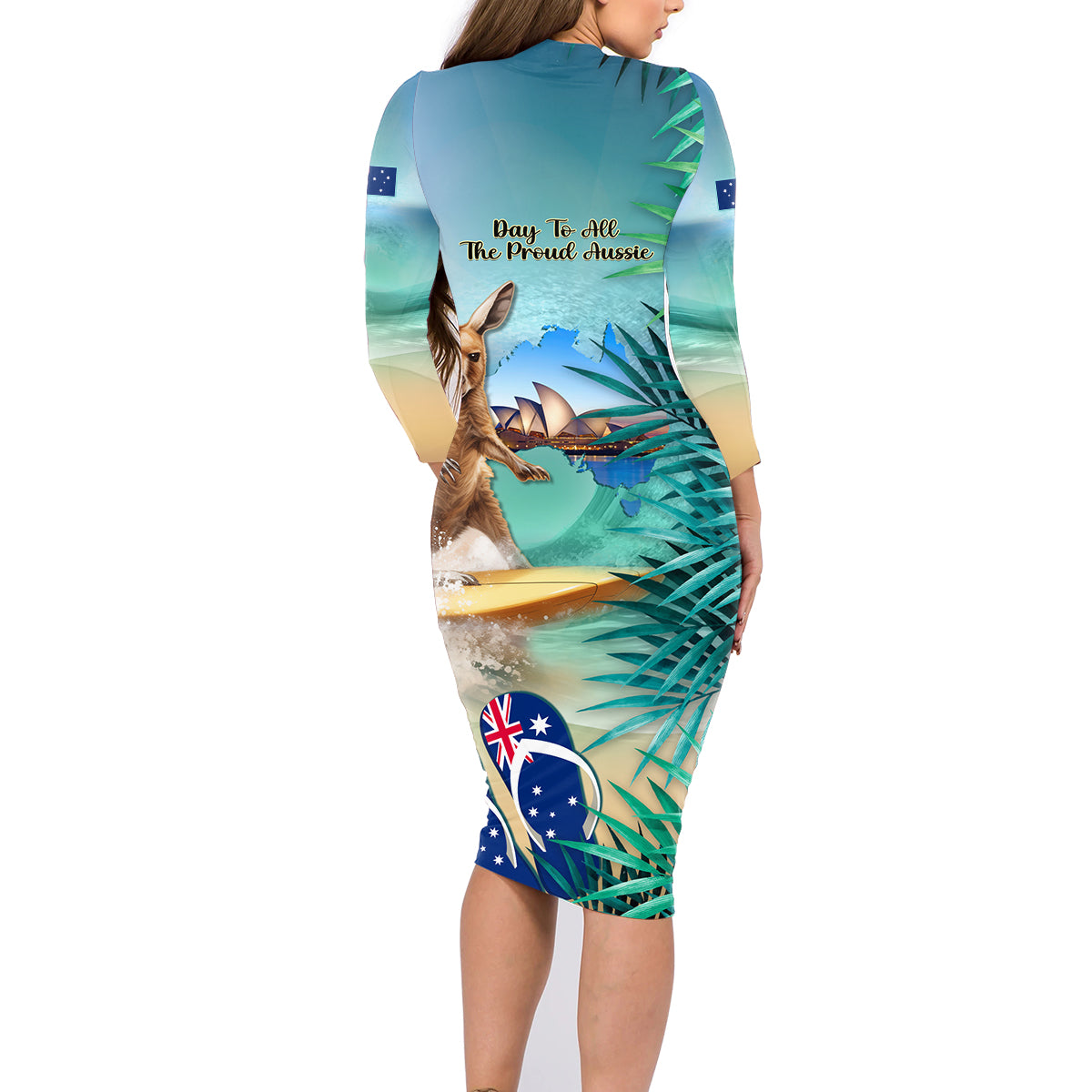 Australia Day 2024 Family Matching Long Sleeve Bodycon Dress and Hawaiian Shirt Kangaroo Go Surfing Aussie Map Tropical Style