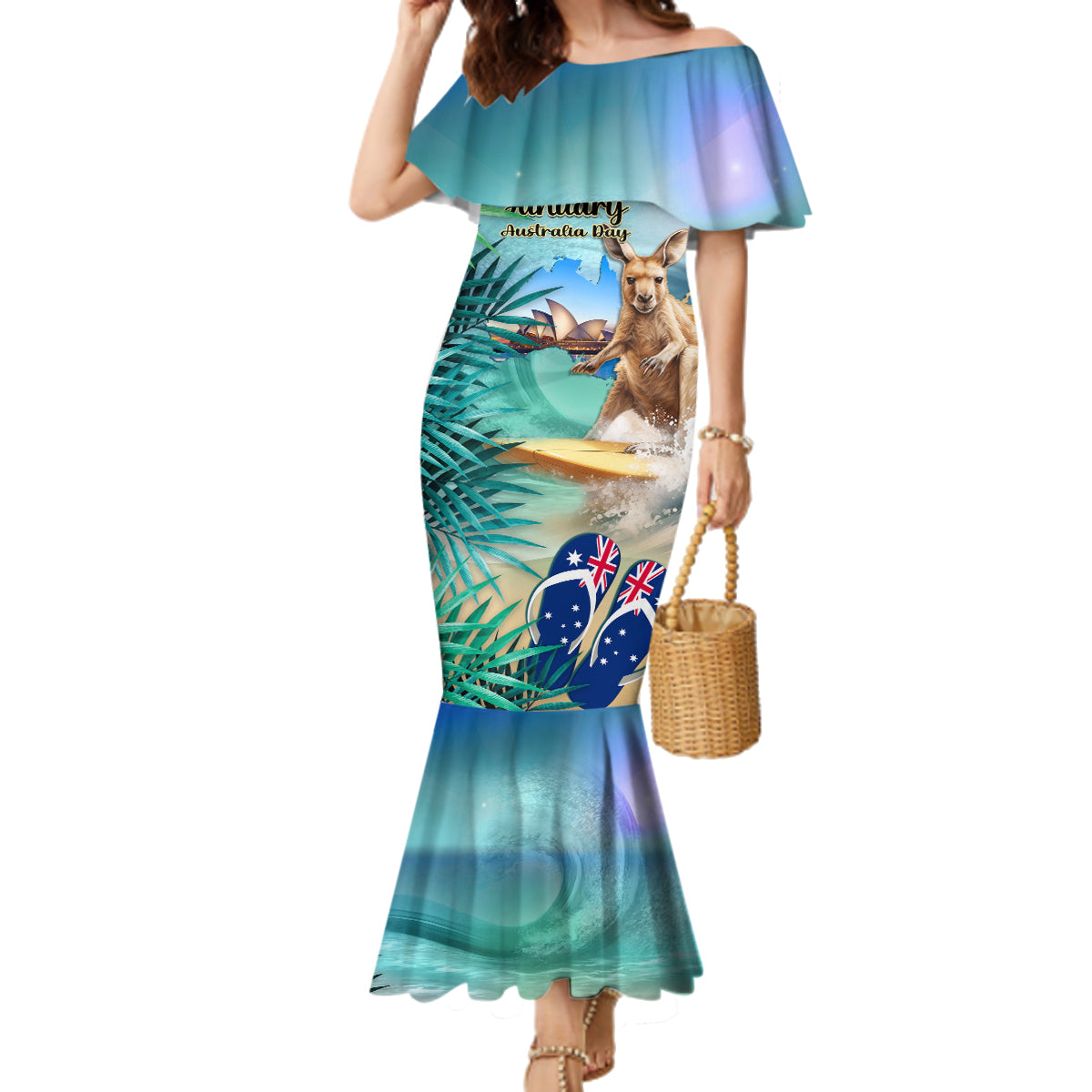 Australia Day 2024 Family Matching Mermaid Dress and Hawaiian Shirt Kangaroo Go Surfing Aussie Map Tropical Style