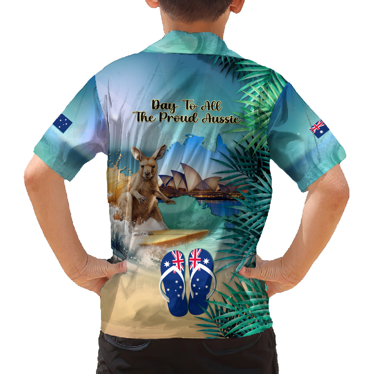 Australia Day 2024 Family Matching Off Shoulder Long Sleeve Dress and Hawaiian Shirt Kangaroo Go Surfing Aussie Map Tropical Style