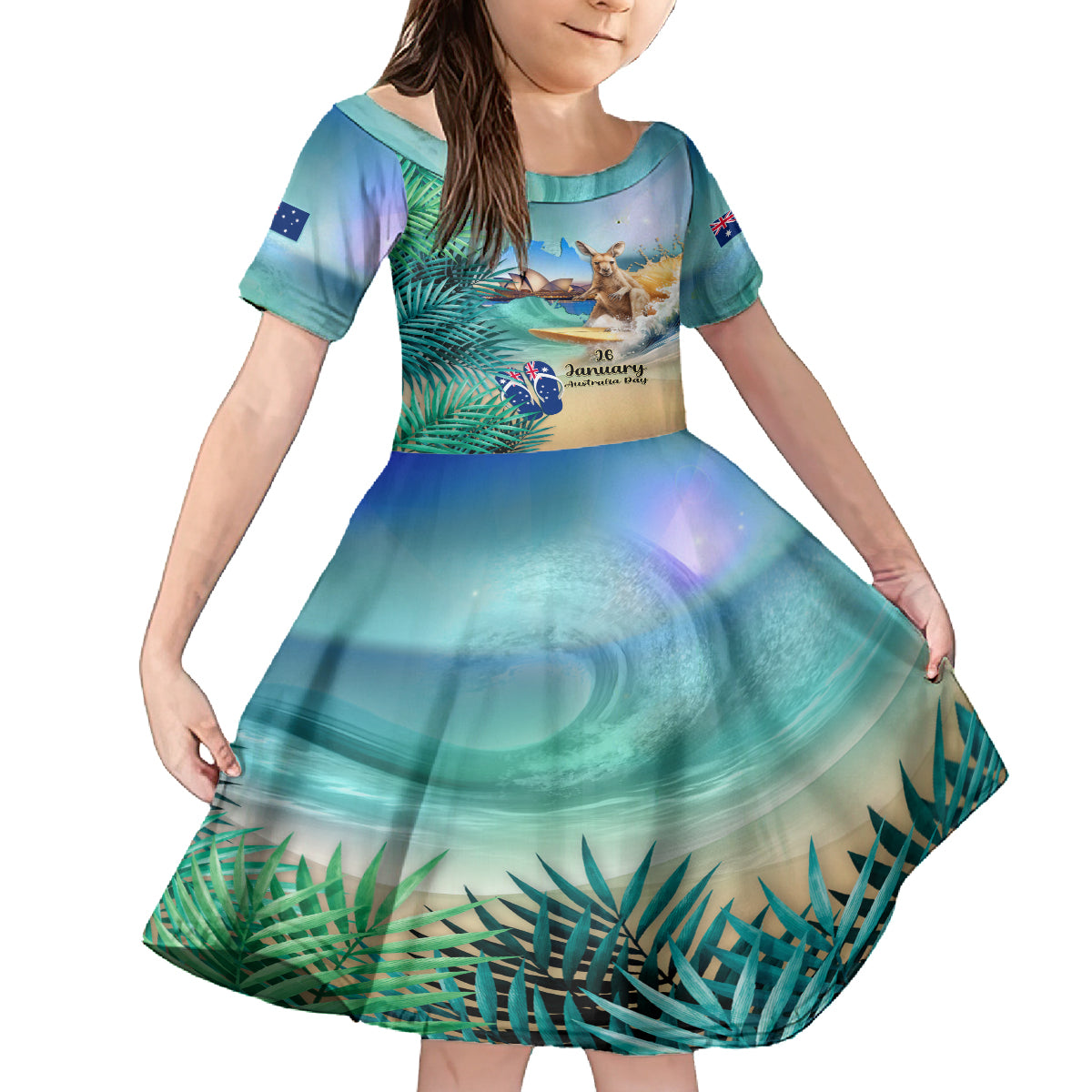 Australia Day 2024 Family Matching Off Shoulder Long Sleeve Dress and Hawaiian Shirt Kangaroo Go Surfing Aussie Map Tropical Style