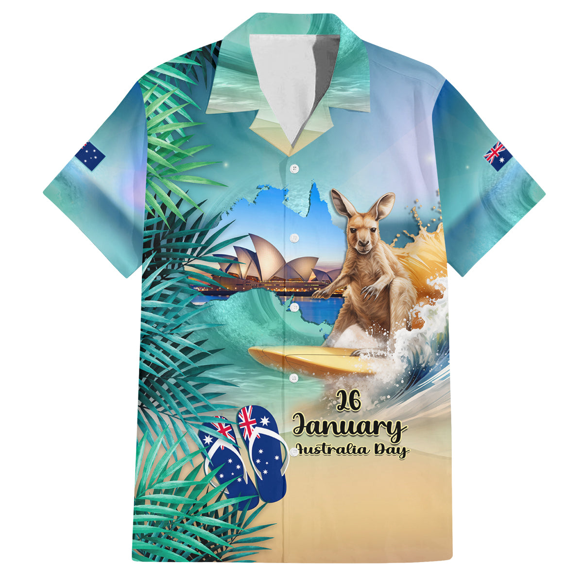 Australia Day 2024 Family Matching Off Shoulder Long Sleeve Dress and Hawaiian Shirt Kangaroo Go Surfing Aussie Map Tropical Style