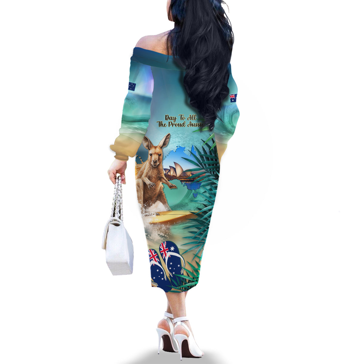 Australia Day 2024 Family Matching Off Shoulder Long Sleeve Dress and Hawaiian Shirt Kangaroo Go Surfing Aussie Map Tropical Style