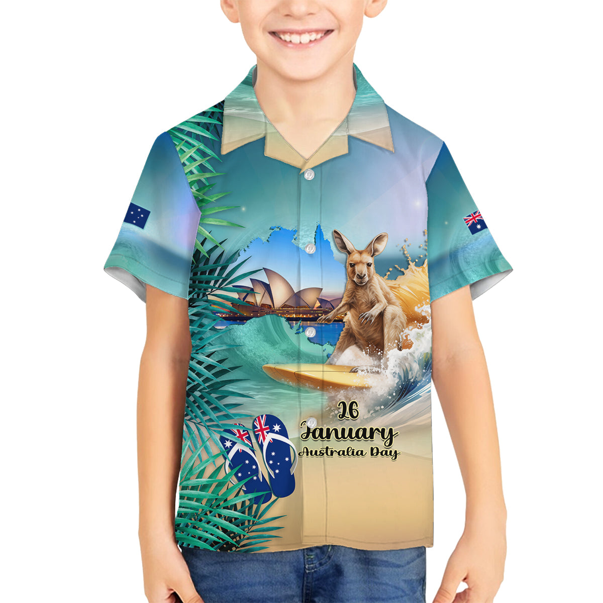 Australia Day 2024 Family Matching Off Shoulder Long Sleeve Dress and Hawaiian Shirt Kangaroo Go Surfing Aussie Map Tropical Style