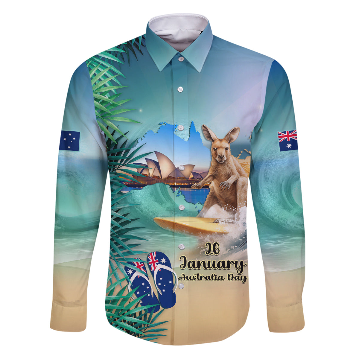 Australia Day 2024 Family Matching Puletasi and Hawaiian Shirt Kangaroo Go Surfing Aussie Map Tropical Style