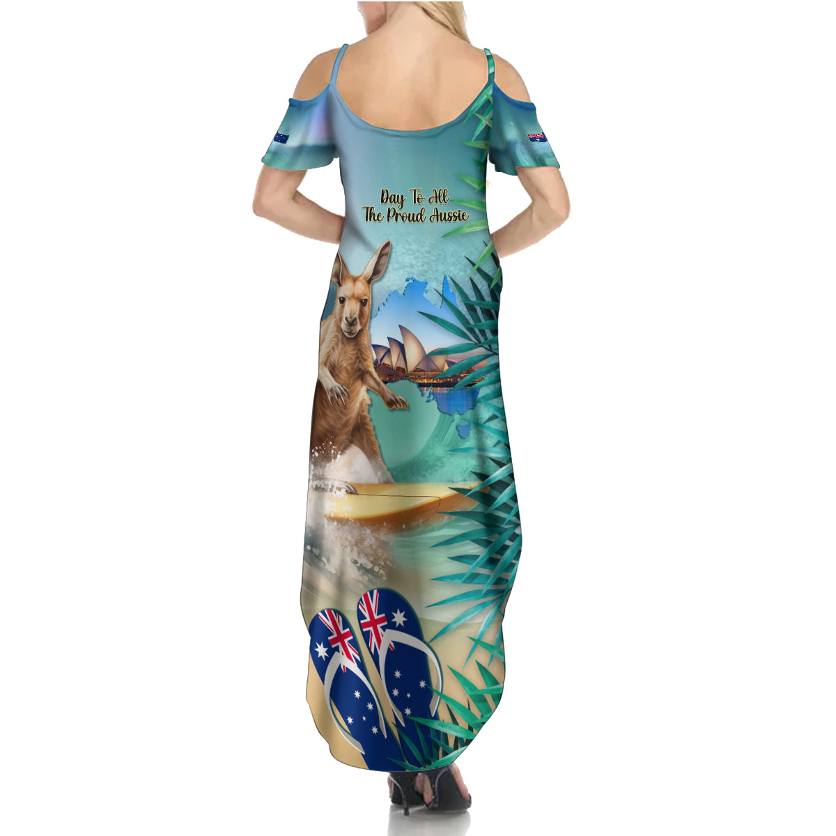 Australia Day 2024 Family Matching Summer Maxi Dress and Hawaiian Shirt Kangaroo Go Surfing Aussie Map Tropical Style