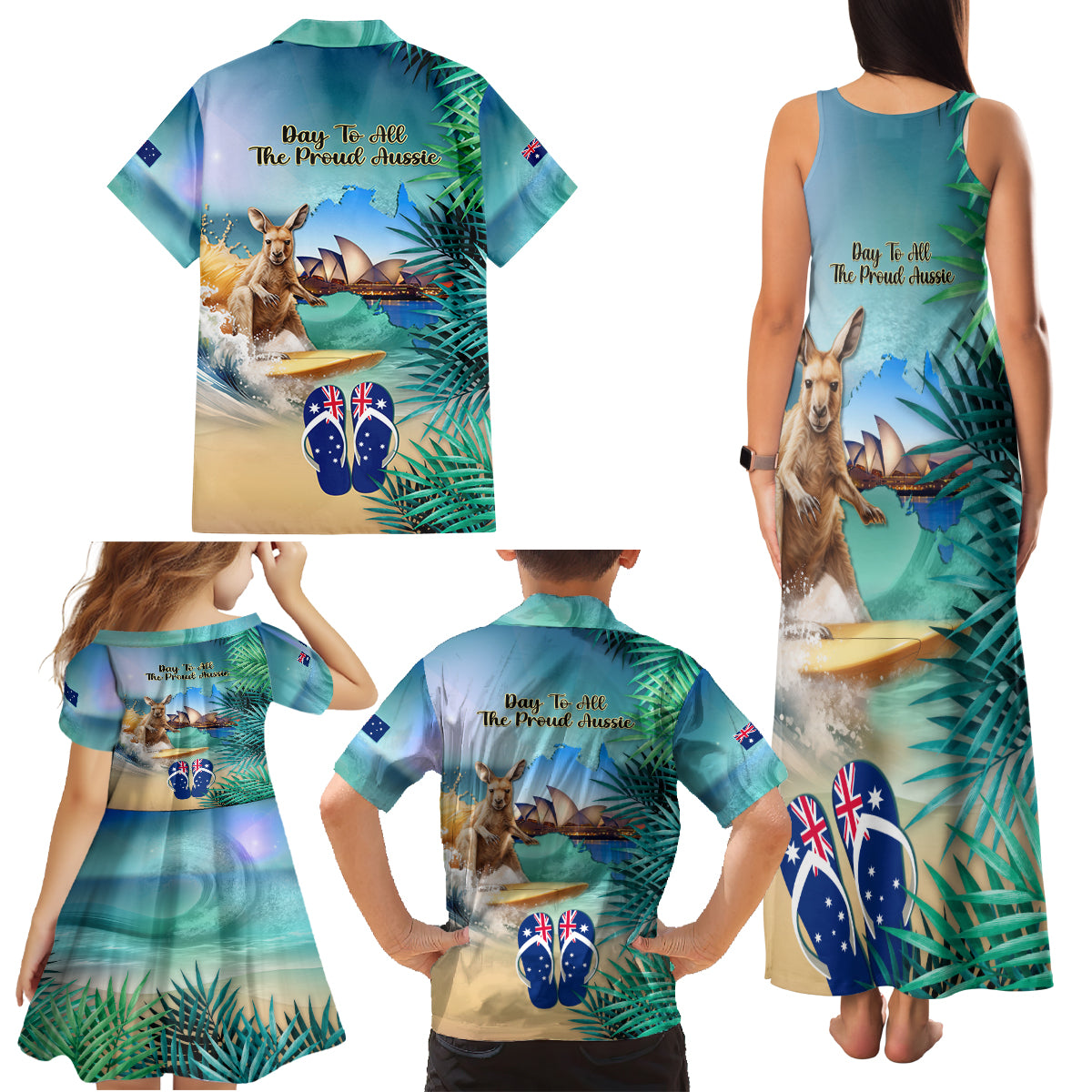 Australia Day 2024 Family Matching Tank Maxi Dress and Hawaiian Shirt Kangaroo Go Surfing Aussie Map Tropical Style