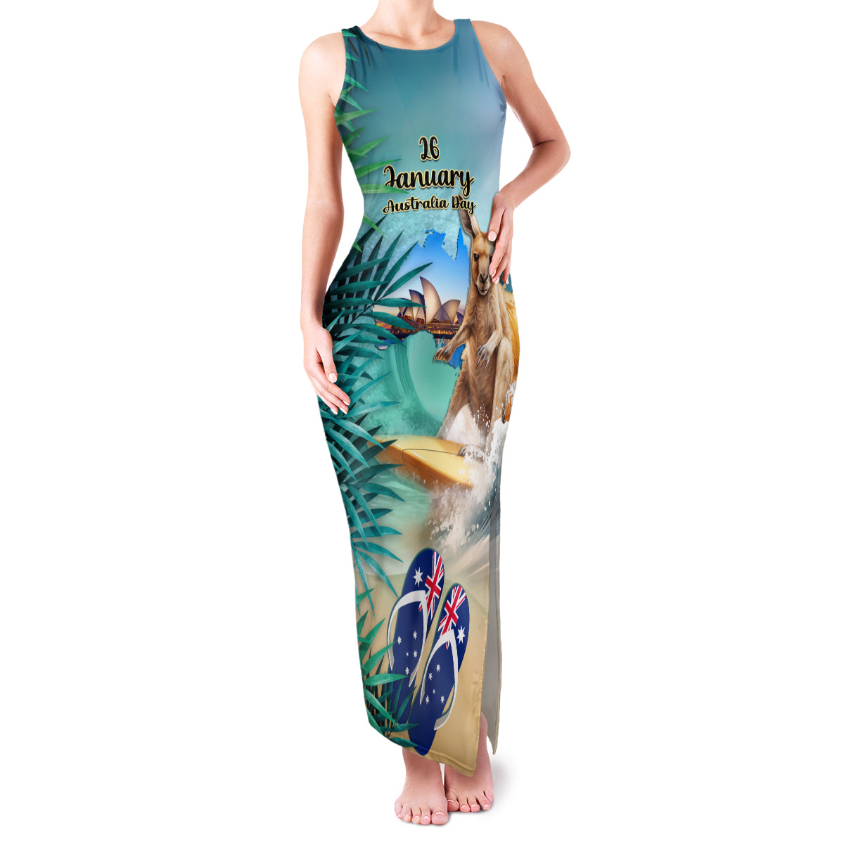 Australia Day 2024 Family Matching Tank Maxi Dress and Hawaiian Shirt Kangaroo Go Surfing Aussie Map Tropical Style