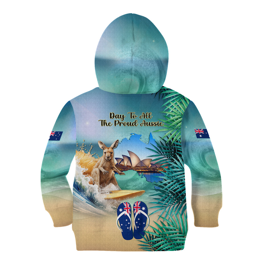 Australia Day 2024 Kid Hoodie Kangaroo Go Surfing Aussie Map Tropical Style - Vibe Hoodie Shop