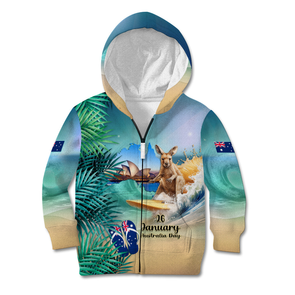 Australia Day 2024 Kid Hoodie Kangaroo Go Surfing Aussie Map Tropical Style - Vibe Hoodie Shop