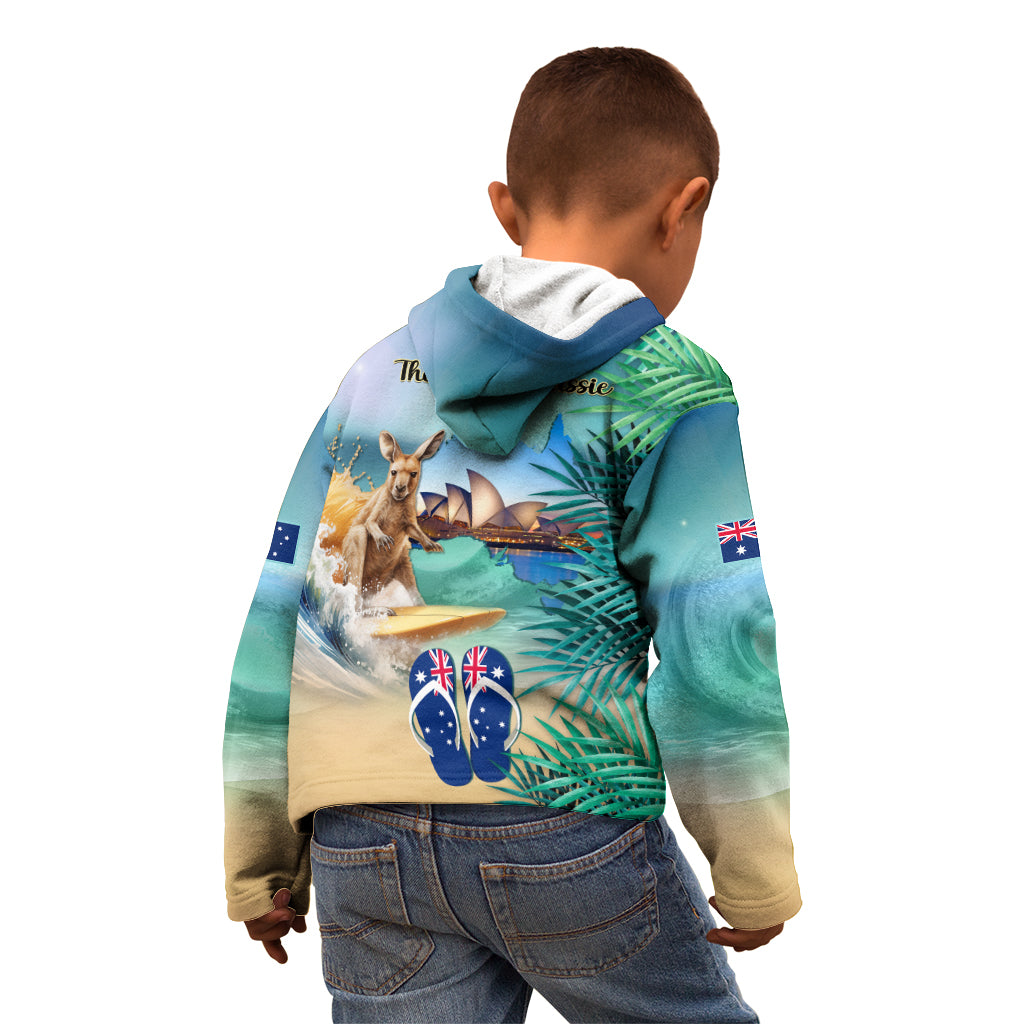 Australia Day 2024 Kid Hoodie Kangaroo Go Surfing Aussie Map Tropical Style - Vibe Hoodie Shop