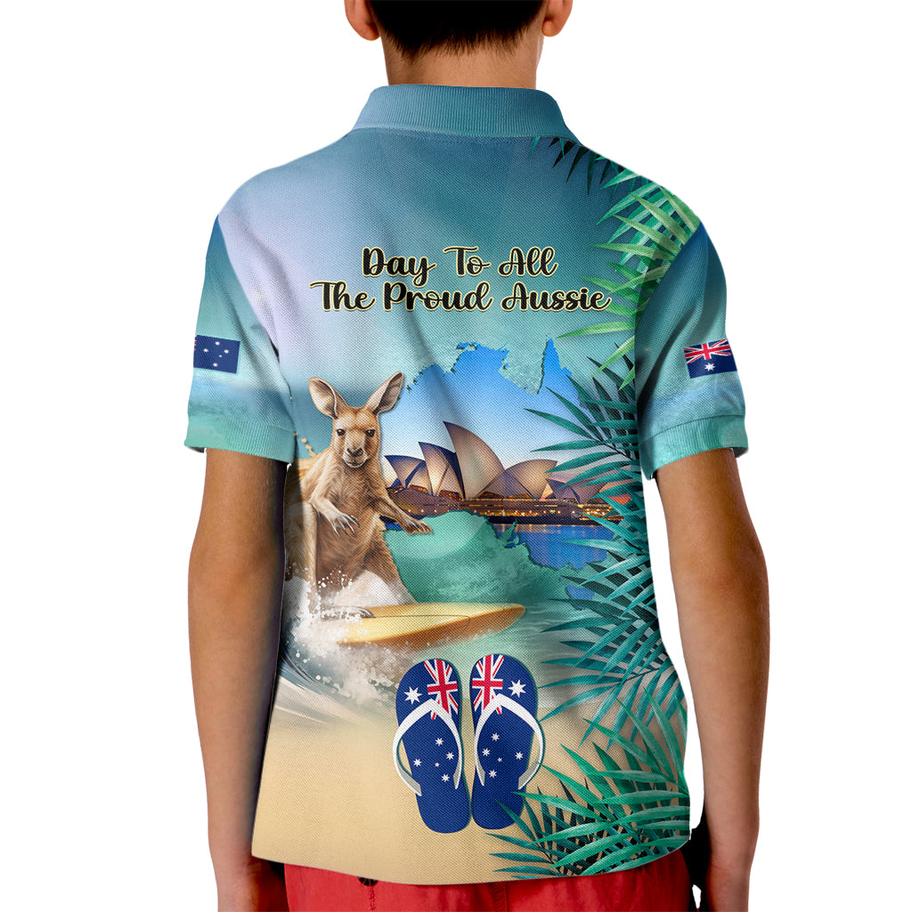 Australia Day 2024 Kid Polo Shirt Kangaroo Go Surfing Aussie Map Tropical Style - Vibe Hoodie Shop