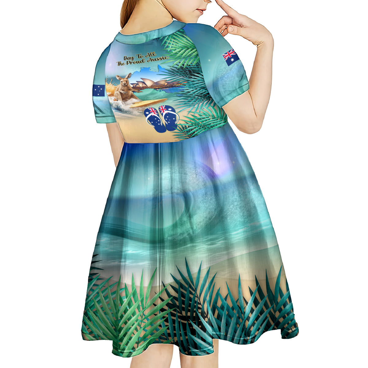 Australia Day 2024 Kid Short Sleeve Dress Kangaroo Go Surfing Aussie Map Tropical Style - Vibe Hoodie Shop