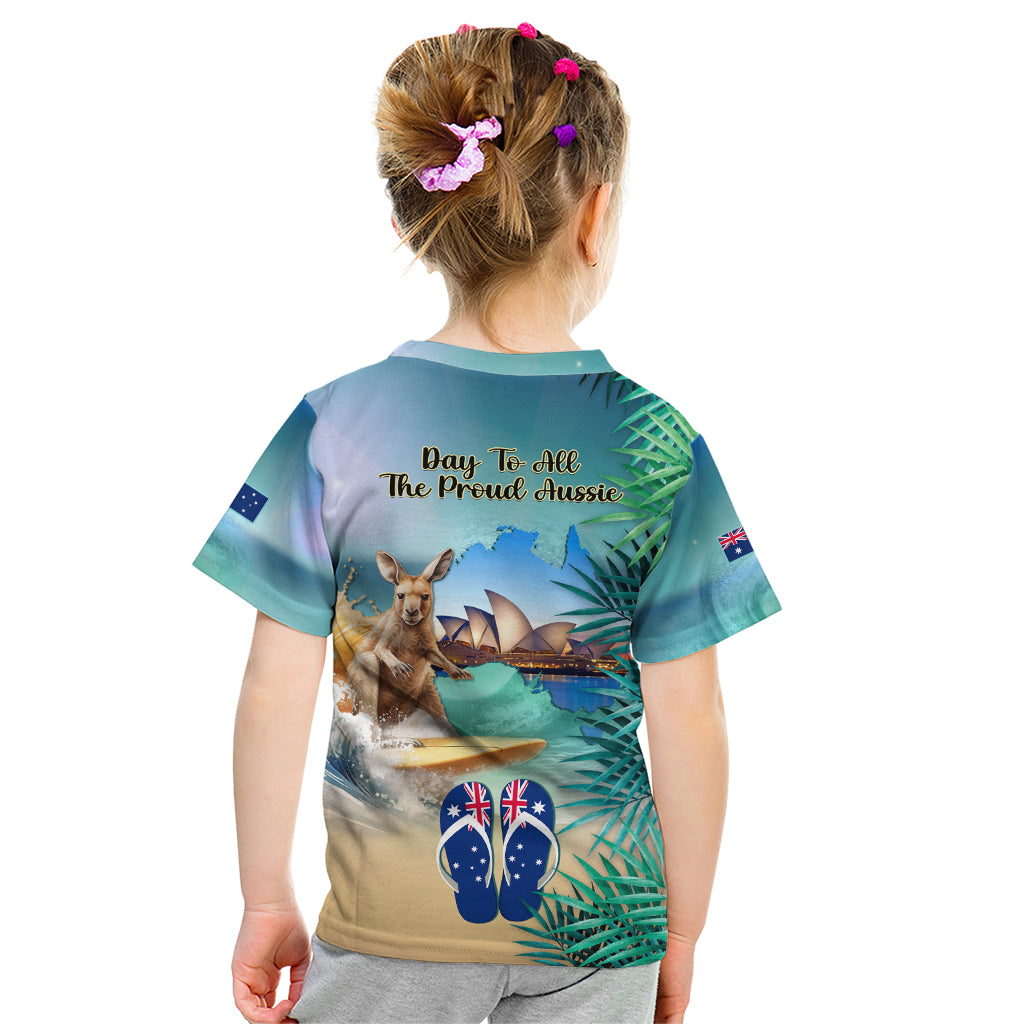 Australia Day 2024 Kid T Shirt Kangaroo Go Surfing Aussie Map Tropical Style - Vibe Hoodie Shop