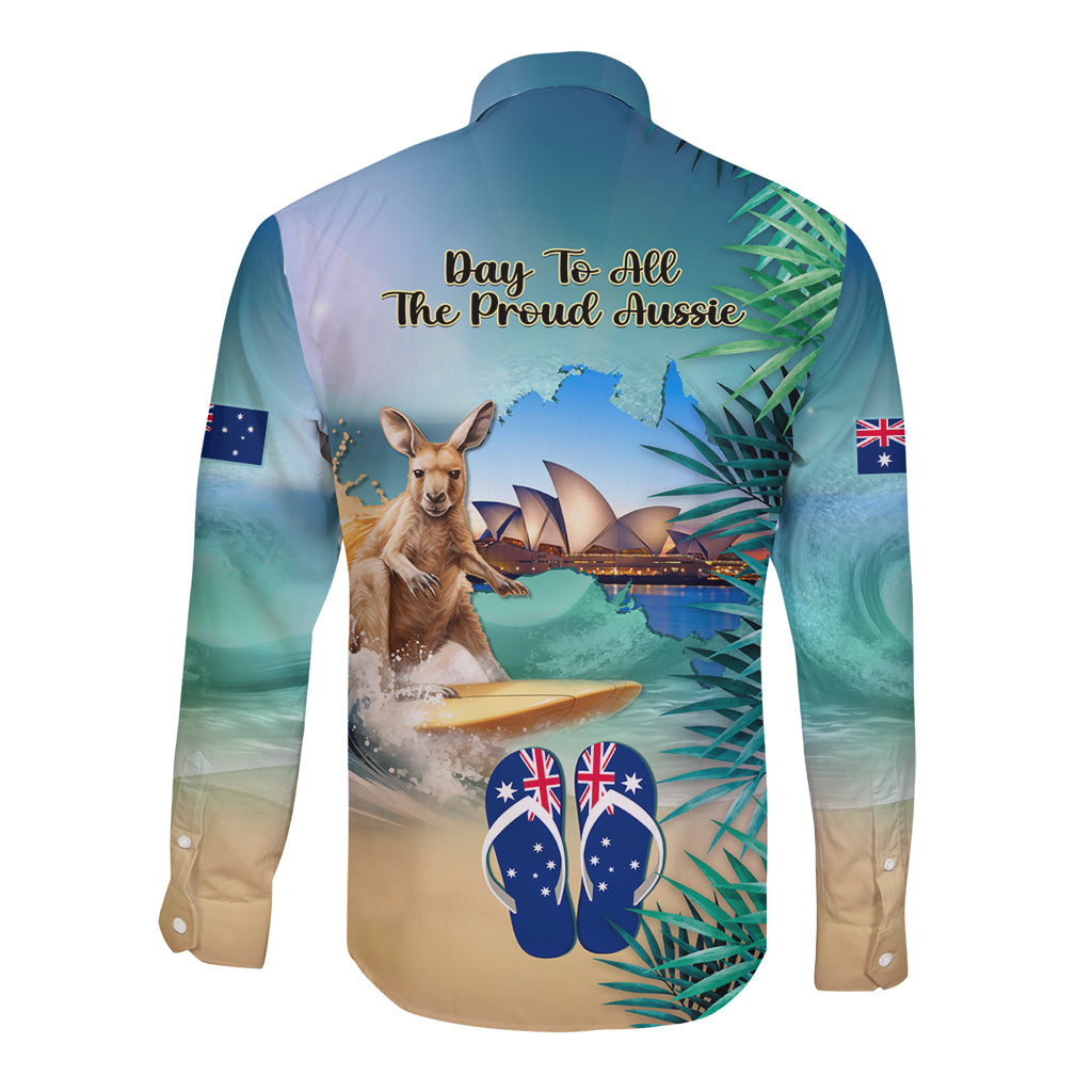 Australia Day 2024 Long Sleeve Button Shirt Kangaroo Go Surfing Aussie Map Tropical Style - Vibe Hoodie Shop