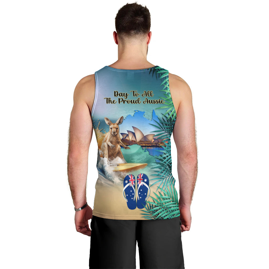 Australia Day 2024 Men Tank Top Kangaroo Go Surfing Aussie Map Tropical Style - Vibe Hoodie Shop