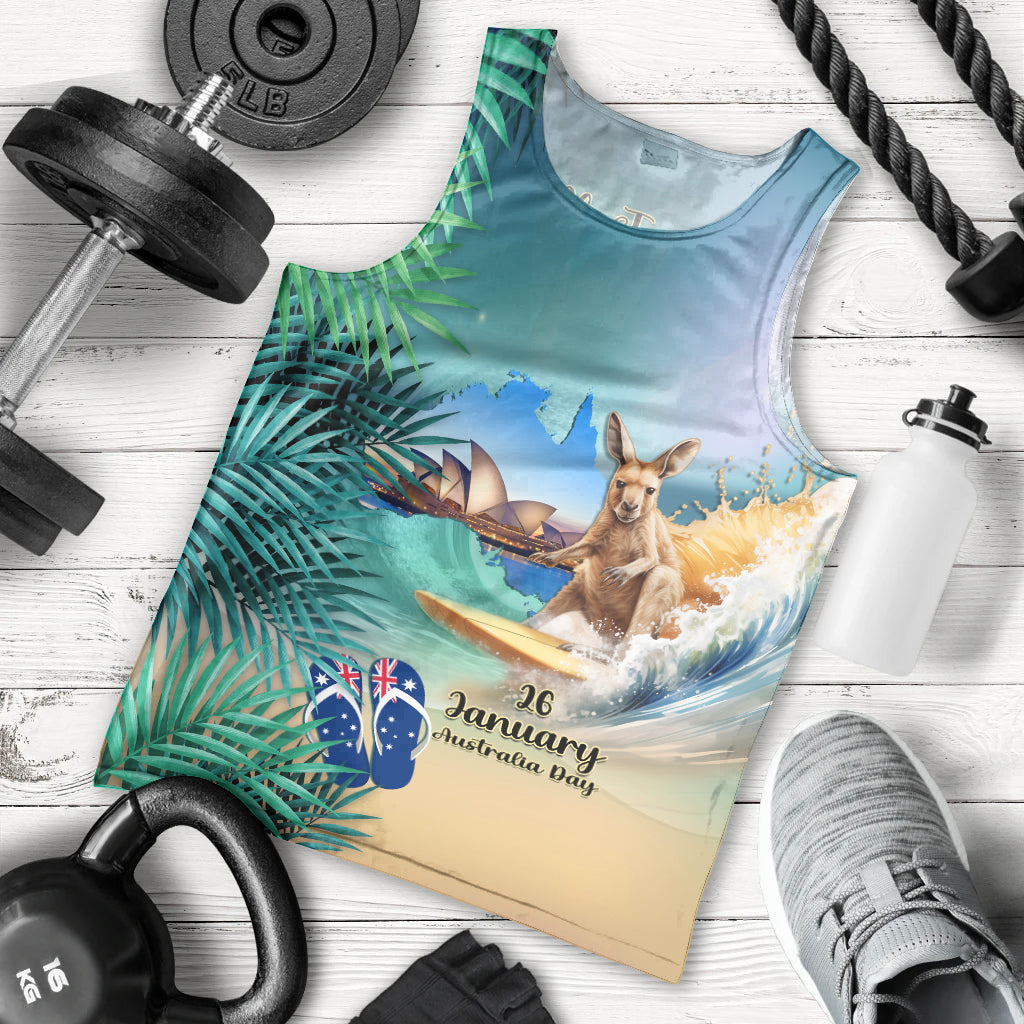 Australia Day 2024 Men Tank Top Kangaroo Go Surfing Aussie Map Tropical Style - Vibe Hoodie Shop