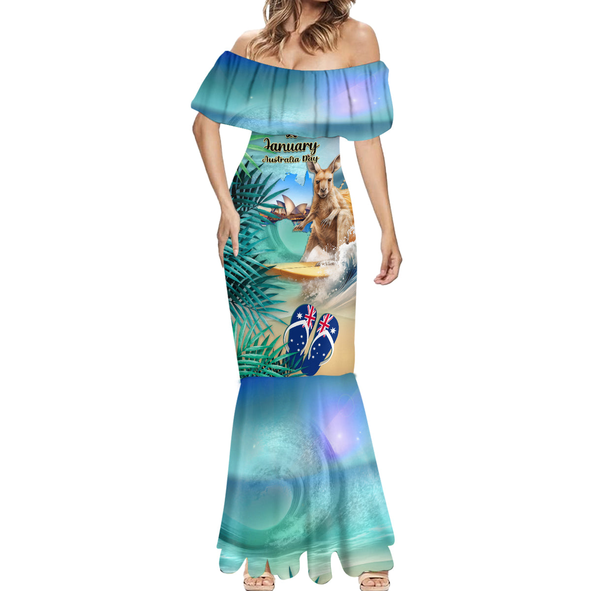 Australia Day 2024 Mermaid Dress Kangaroo Go Surfing Aussie Map Tropical Style