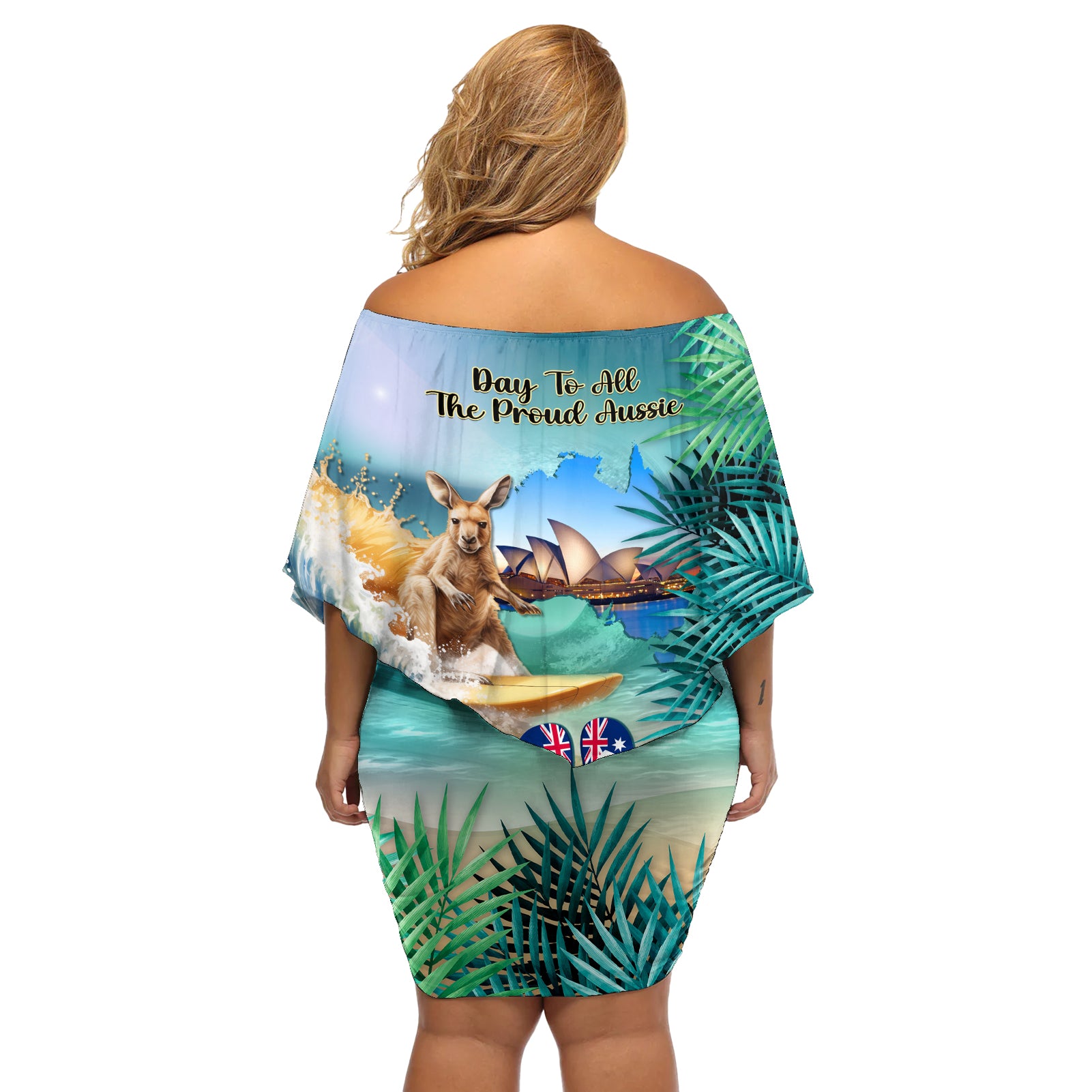 Australia Day 2024 Off Shoulder Short Dress Kangaroo Go Surfing Aussie Map Tropical Style