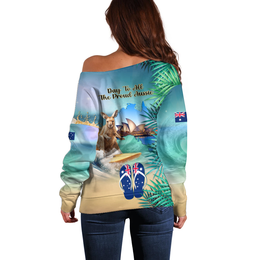 Australia Day 2024 Off Shoulder Sweater Kangaroo Go Surfing Aussie Map Tropical Style - Vibe Hoodie Shop