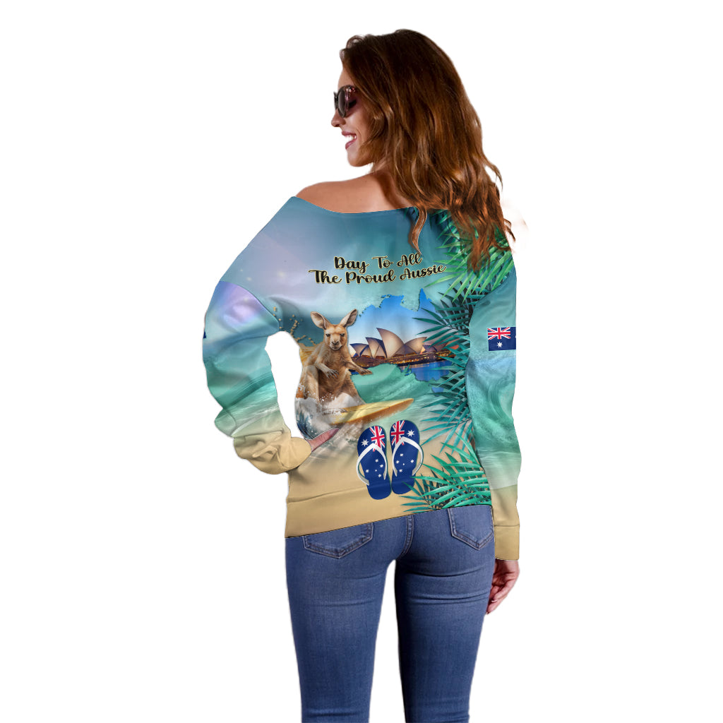 Australia Day 2024 Off Shoulder Sweater Kangaroo Go Surfing Aussie Map Tropical Style - Vibe Hoodie Shop