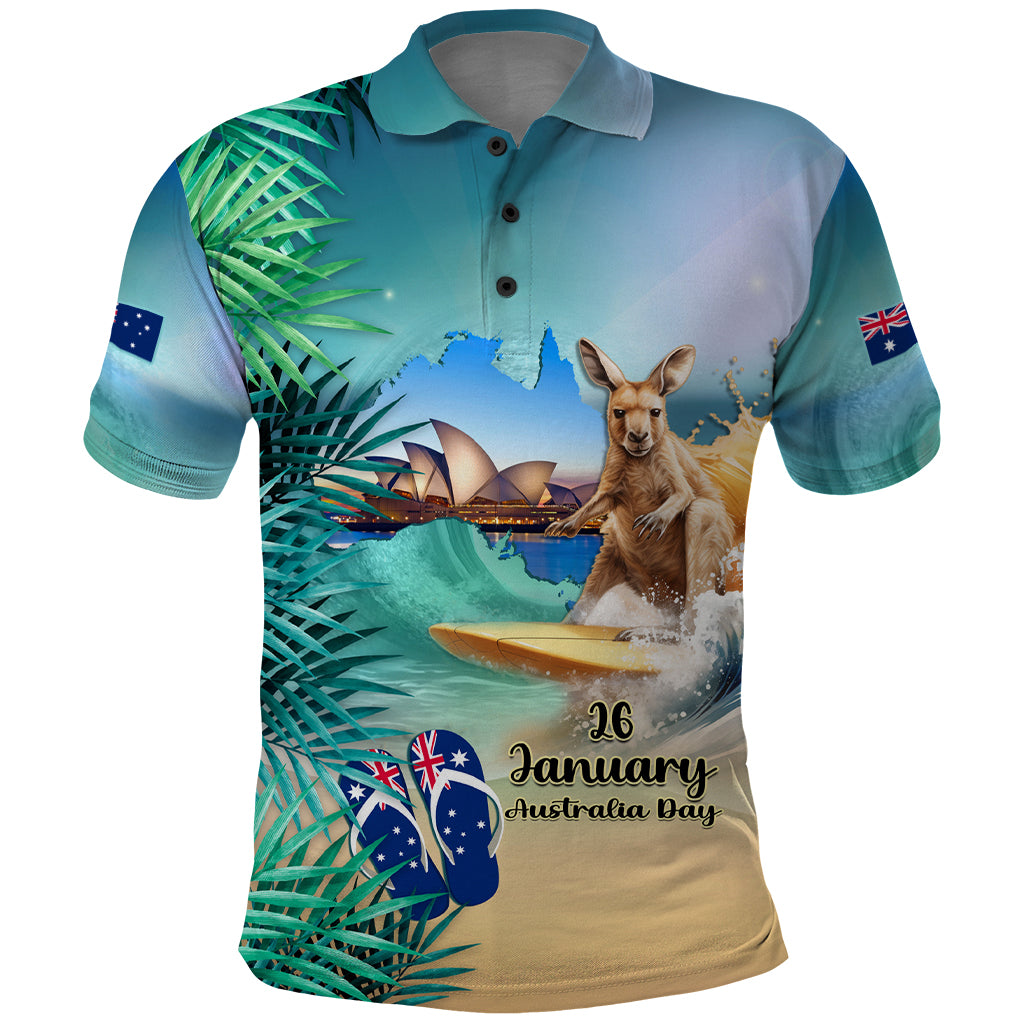 Australia Day 2024 Polo Shirt Kangaroo Go Surfing Aussie Map Tropical Style - Vibe Hoodie Shop