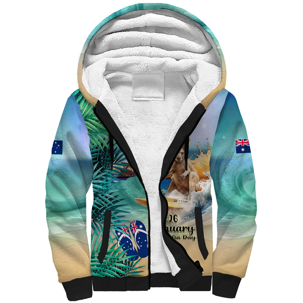 Australia Day 2024 Sherpa Hoodie Kangaroo Go Surfing Aussie Map Tropical Style - Vibe Hoodie Shop