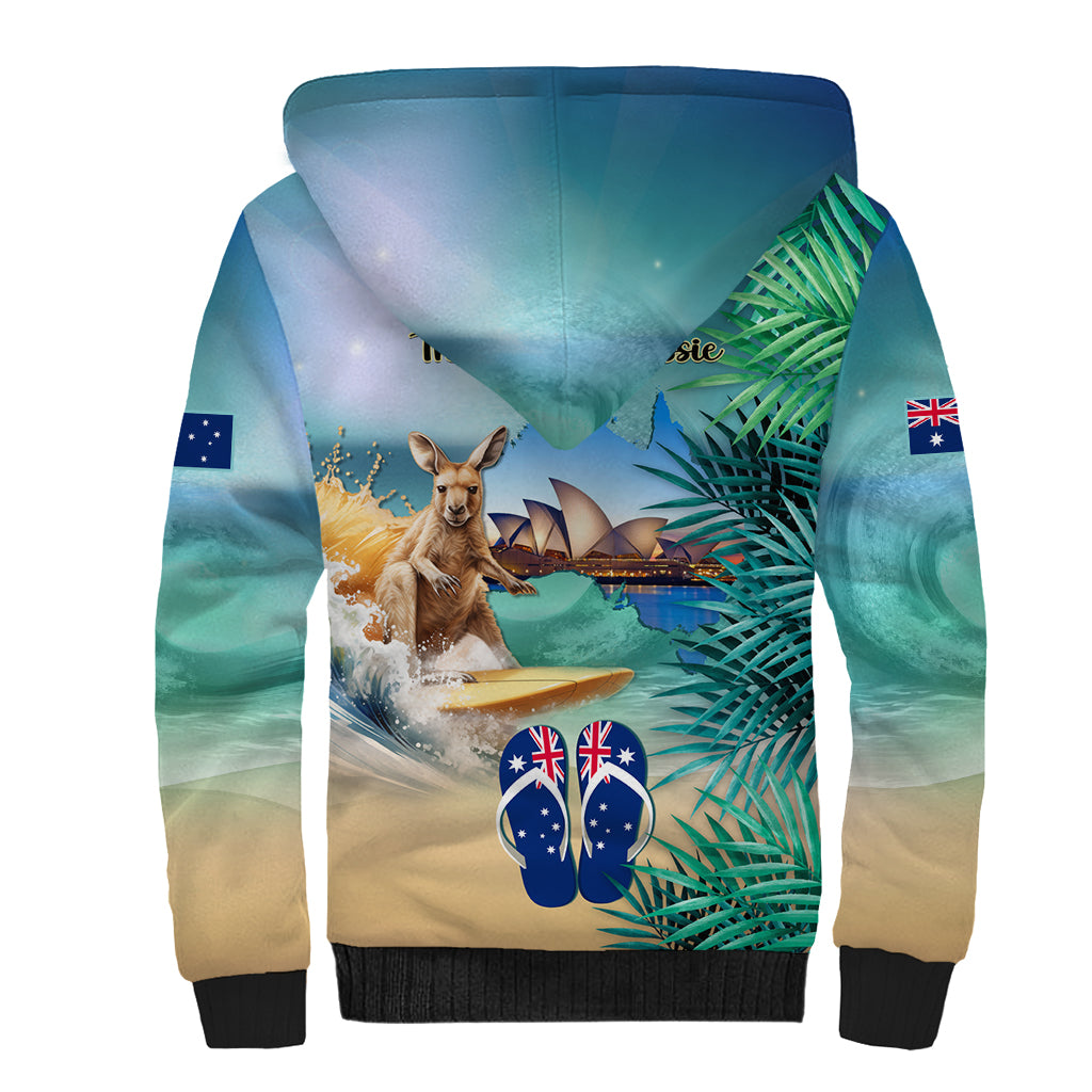 Australia Day 2024 Sherpa Hoodie Kangaroo Go Surfing Aussie Map Tropical Style - Vibe Hoodie Shop