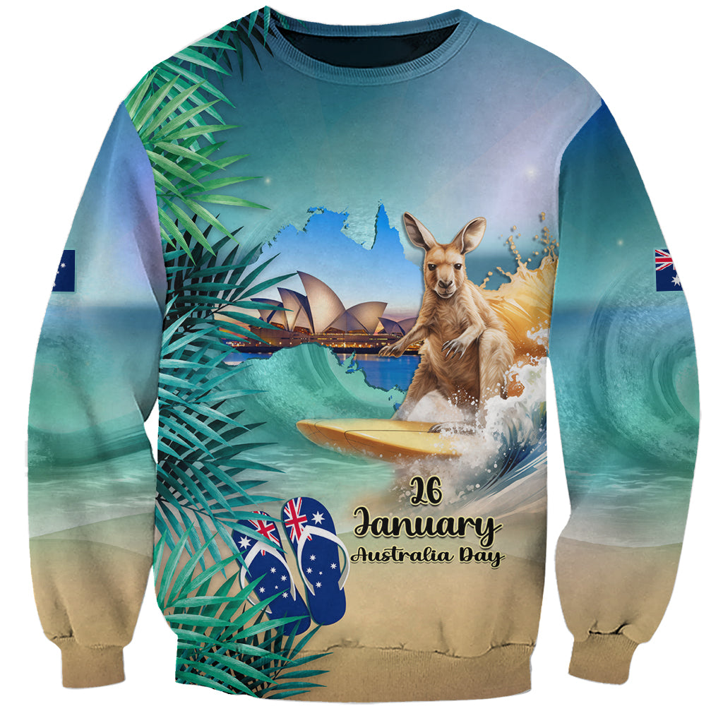 Australia Day 2024 Sweatshirt Kangaroo Go Surfing Aussie Map Tropical Style - Vibe Hoodie Shop