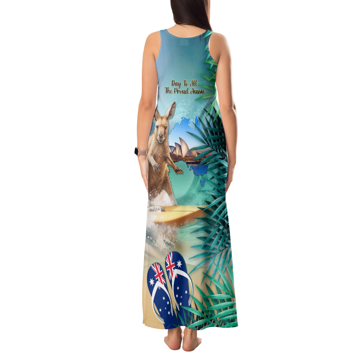 Australia Day 2024 Tank Maxi Dress Kangaroo Go Surfing Aussie Map Tropical Style