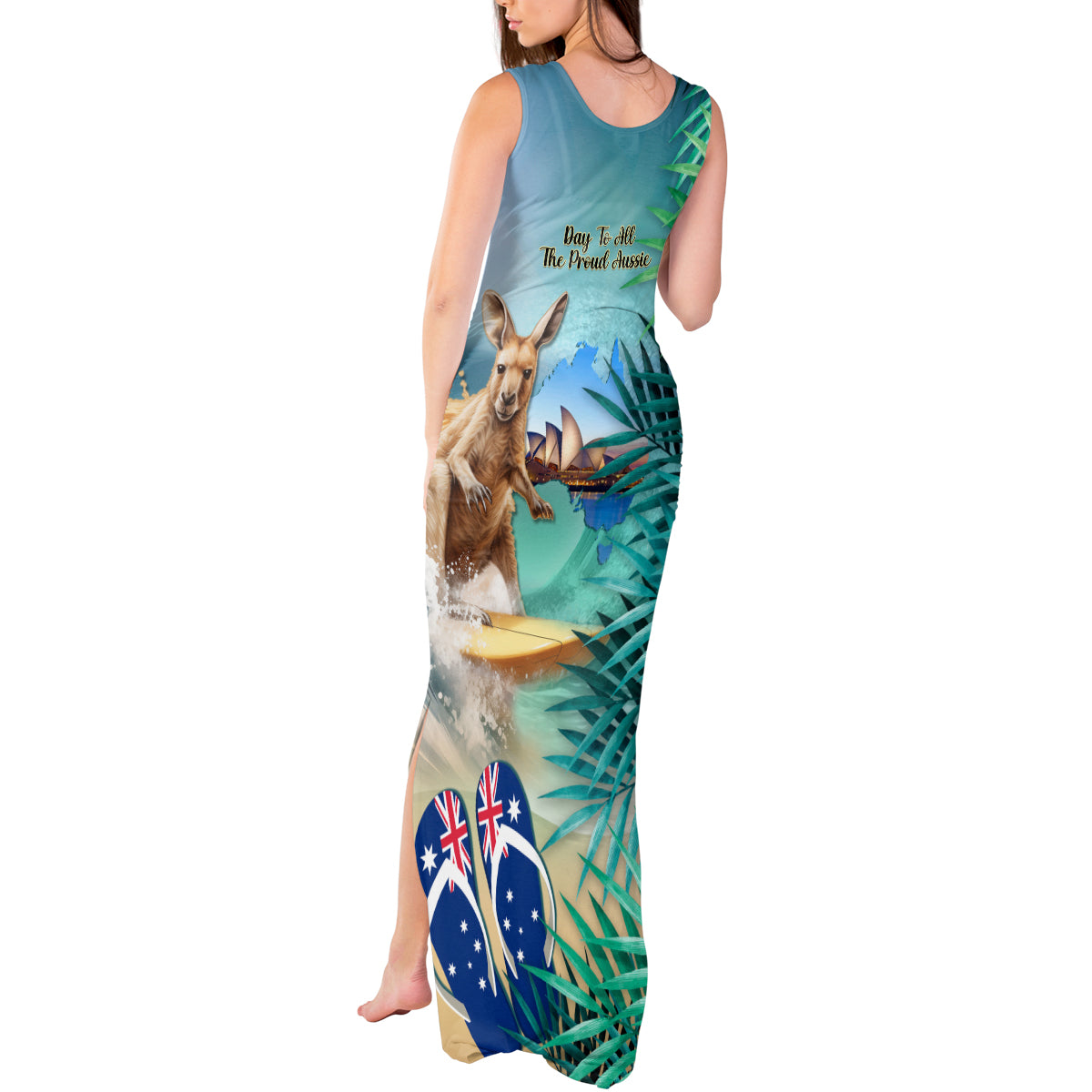 Australia Day 2024 Tank Maxi Dress Kangaroo Go Surfing Aussie Map Tropical Style