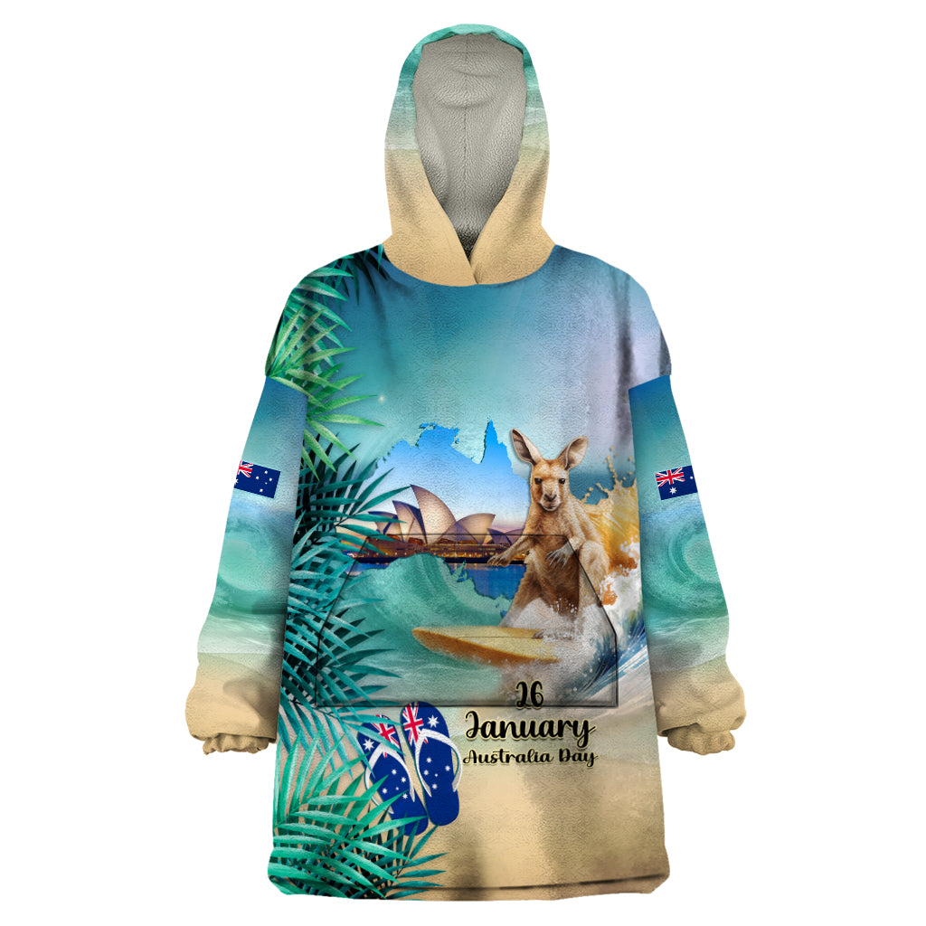 Australia Day 2024 Wearable Blanket Hoodie Kangaroo Go Surfing Aussie Map Tropical Style - Vibe Hoodie Shop