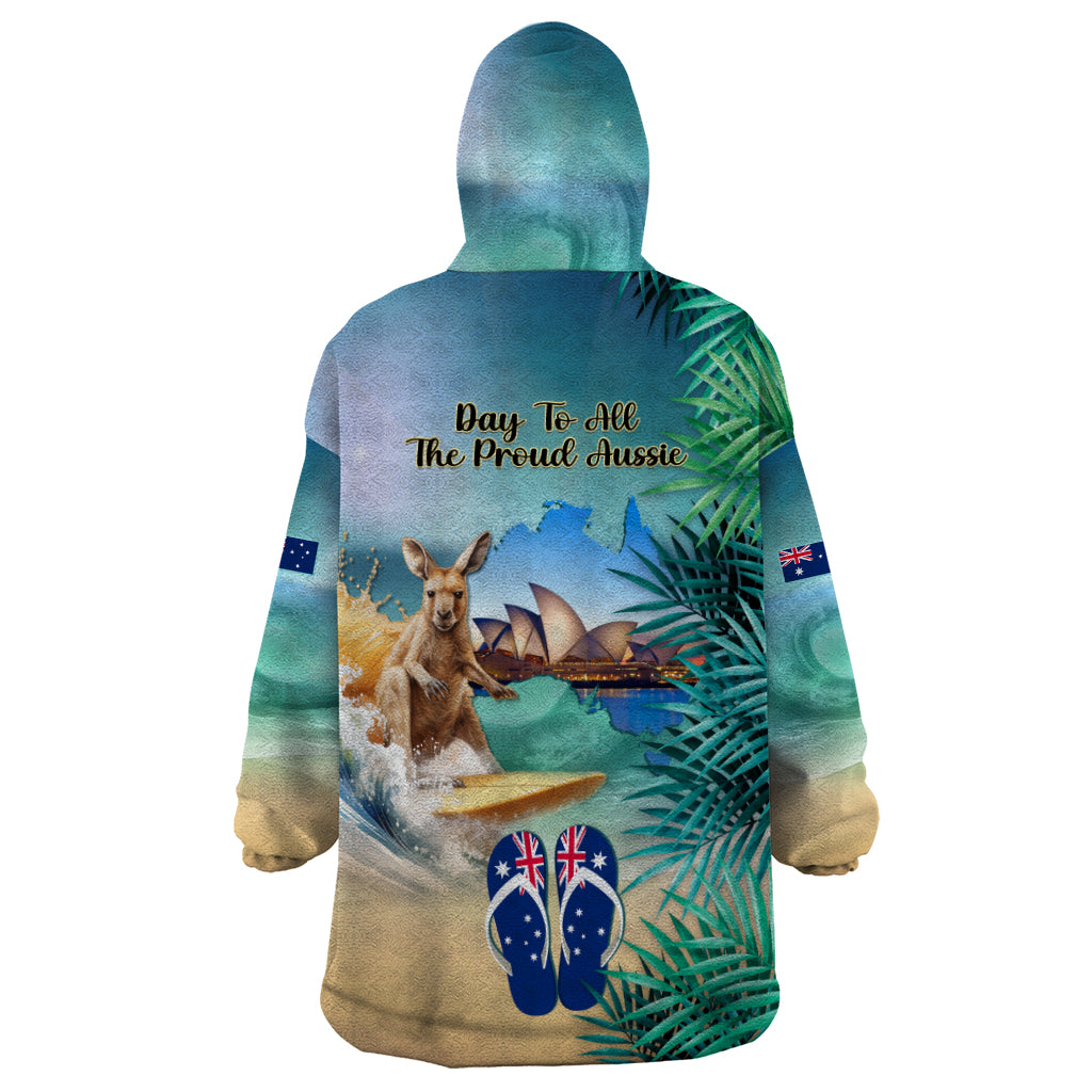 Australia Day 2024 Wearable Blanket Hoodie Kangaroo Go Surfing Aussie Map Tropical Style - Vibe Hoodie Shop