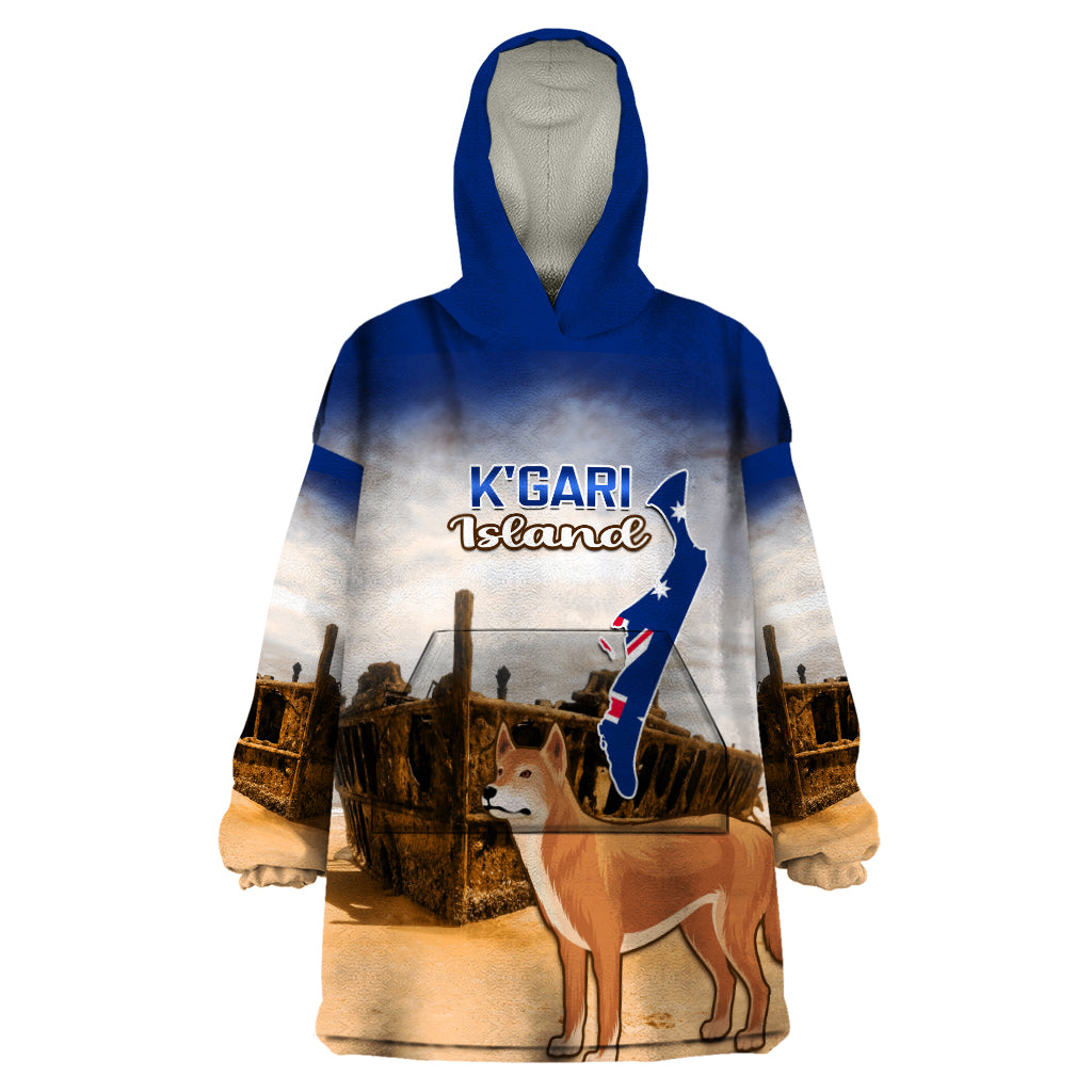 Australia Fraser Island Wearable Blanket Hoodie Dingo With Maheno Shipwreck K'gari Proud - Vibe Hoodie Shop