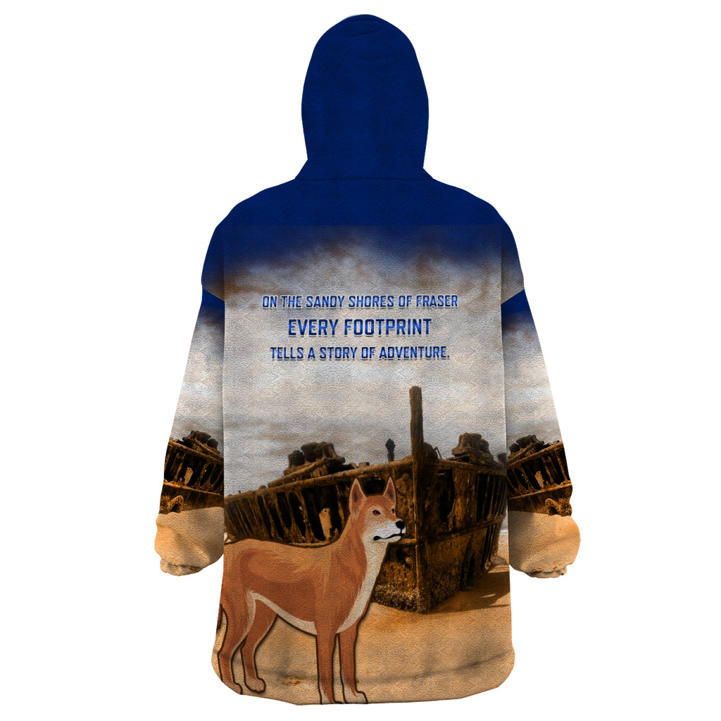 Australia Fraser Island Wearable Blanket Hoodie Dingo With Maheno Shipwreck K'gari Proud - Vibe Hoodie Shop