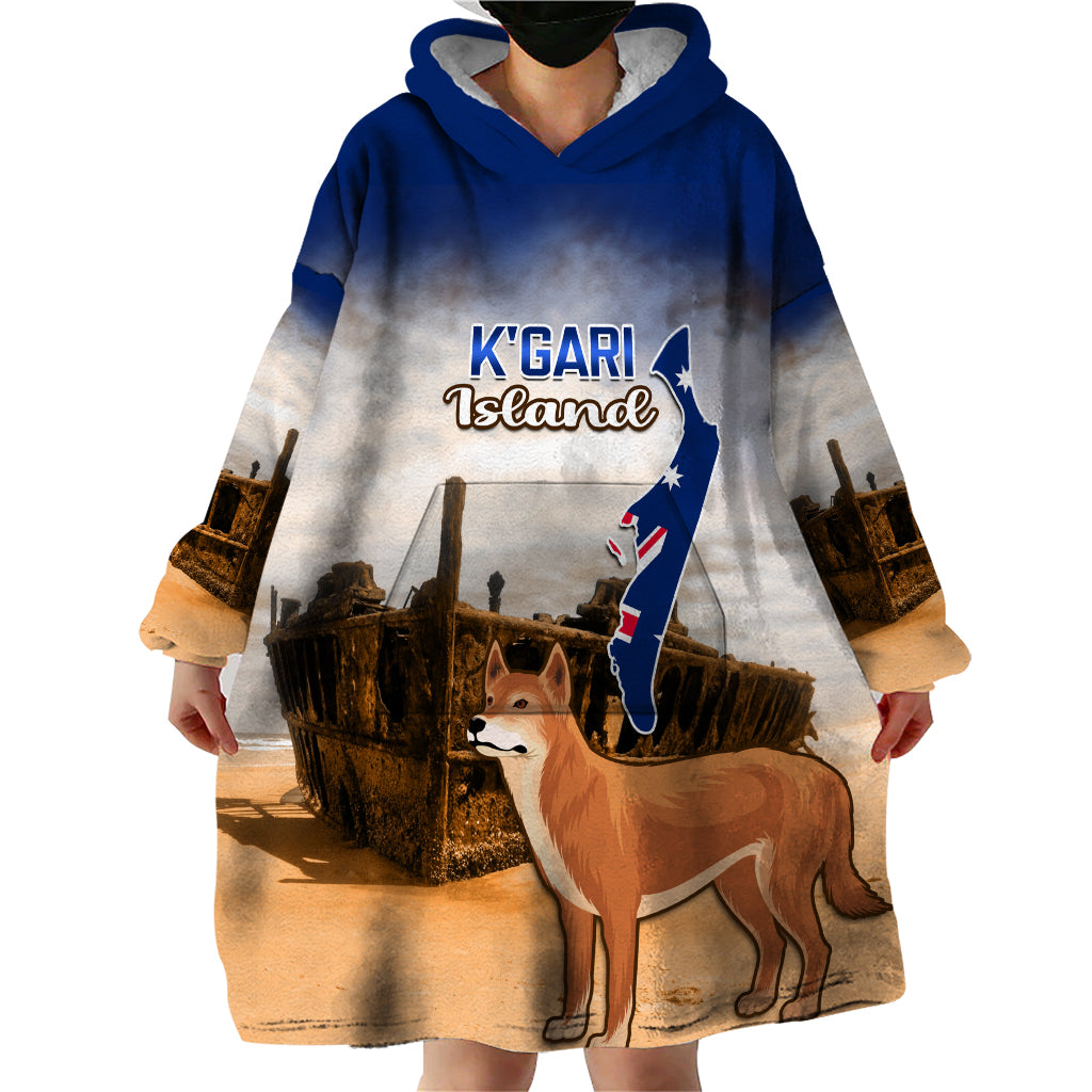 Australia Fraser Island Wearable Blanket Hoodie Dingo With Maheno Shipwreck K'gari Proud - Vibe Hoodie Shop