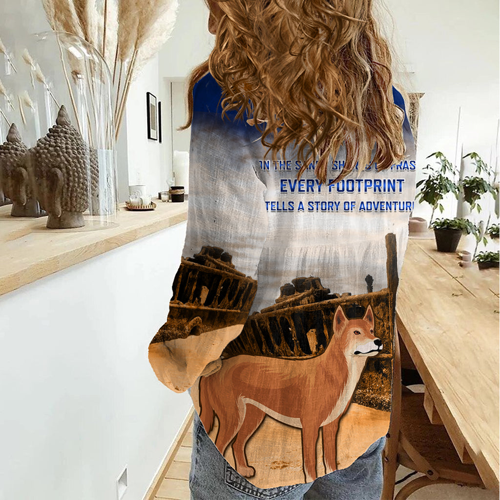 Australia Fraser Island Women Casual Shirt Dingo With Maheno Shipwreck K'gari Proud - Vibe Hoodie Shop