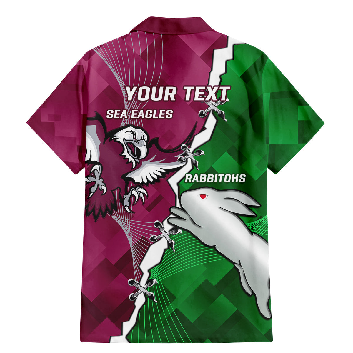 Personalised Rabbitohs And Eagles Rugby Family Matching Mermaid Dress and Hawaiian Shirt NRL 2024 Dynamic Together
