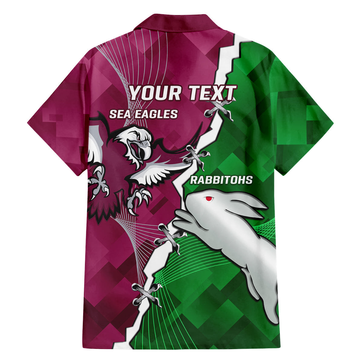 Personalised Rabbitohs And Eagles Rugby Family Matching Off Shoulder Long Sleeve Dress and Hawaiian Shirt NRL 2024 Dynamic Together
