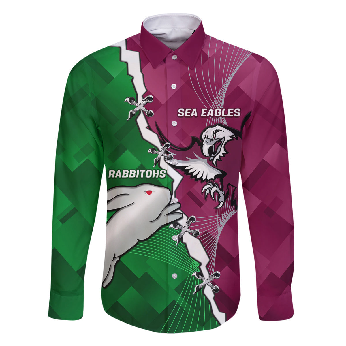 Personalised Rabbitohs And Eagles Rugby Family Matching Off Shoulder Maxi Dress and Hawaiian Shirt NRL 2024 Dynamic Together