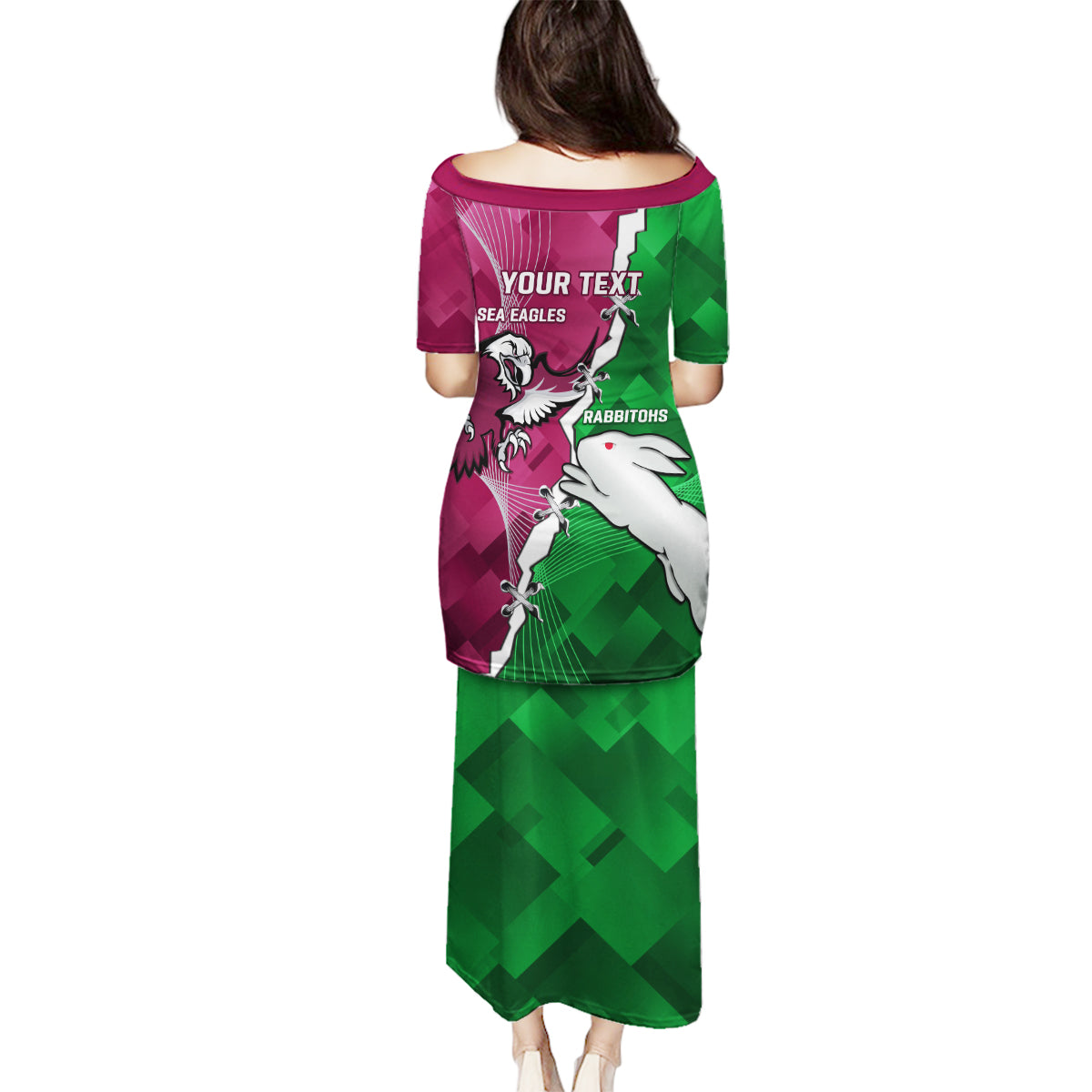 Personalised Rabbitohs And Eagles Rugby Family Matching Puletasi and Hawaiian Shirt NRL 2024 Dynamic Together