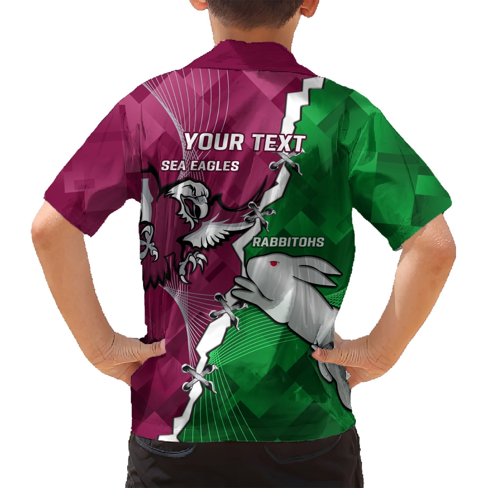 Personalised Rabbitohs And Eagles Rugby Family Matching Short Sleeve Bodycon Dress and Hawaiian Shirt NRL 2024 Dynamic Together