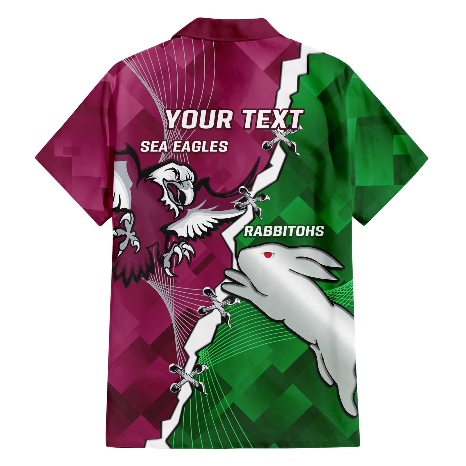 Personalised Rabbitohs And Eagles Rugby Family Matching Short Sleeve Bodycon Dress and Hawaiian Shirt NRL 2024 Dynamic Together