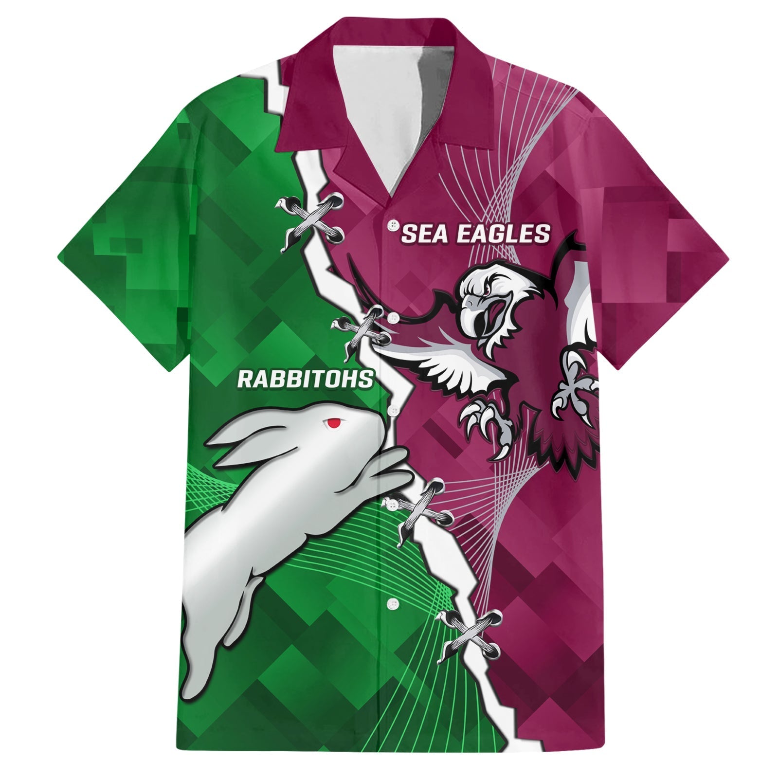 Personalised Rabbitohs And Eagles Rugby Hawaiian Shirt NRL 2024 Dynamic Together - Vibe Hoodie Shop