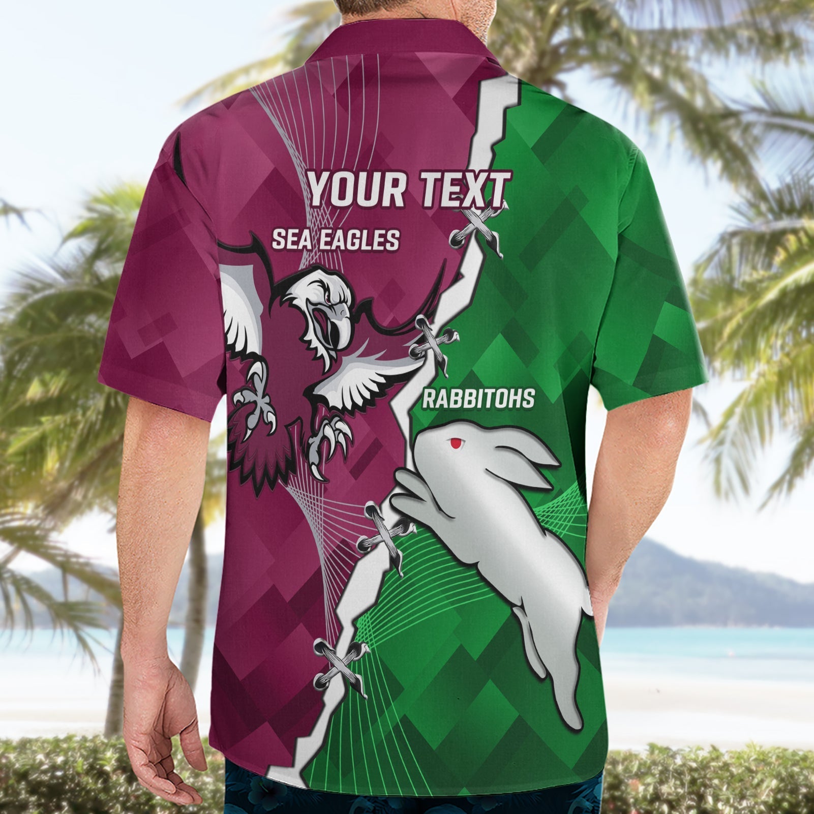 Personalised Rabbitohs And Eagles Rugby Hawaiian Shirt NRL 2024 Dynamic Together - Vibe Hoodie Shop